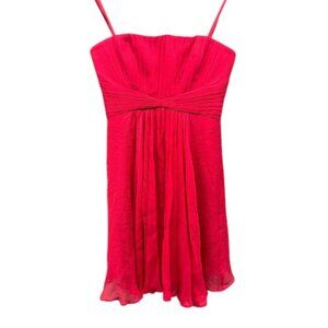 BCBGMAXAZRIA Silk Strapless Dress‎ Womens 0 Red Pleated Cocktail Party Formal